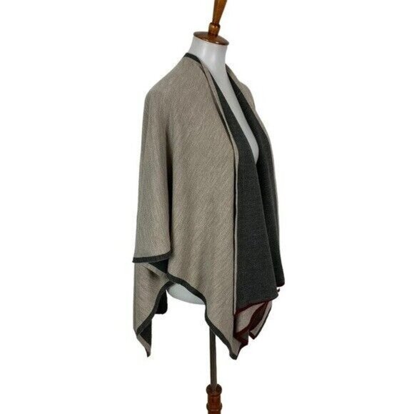 Fraas Reversible Open Front Knit Poncho Wrap Cardigan Beige Gray Acrylic Cozy - Picture 2 of 4